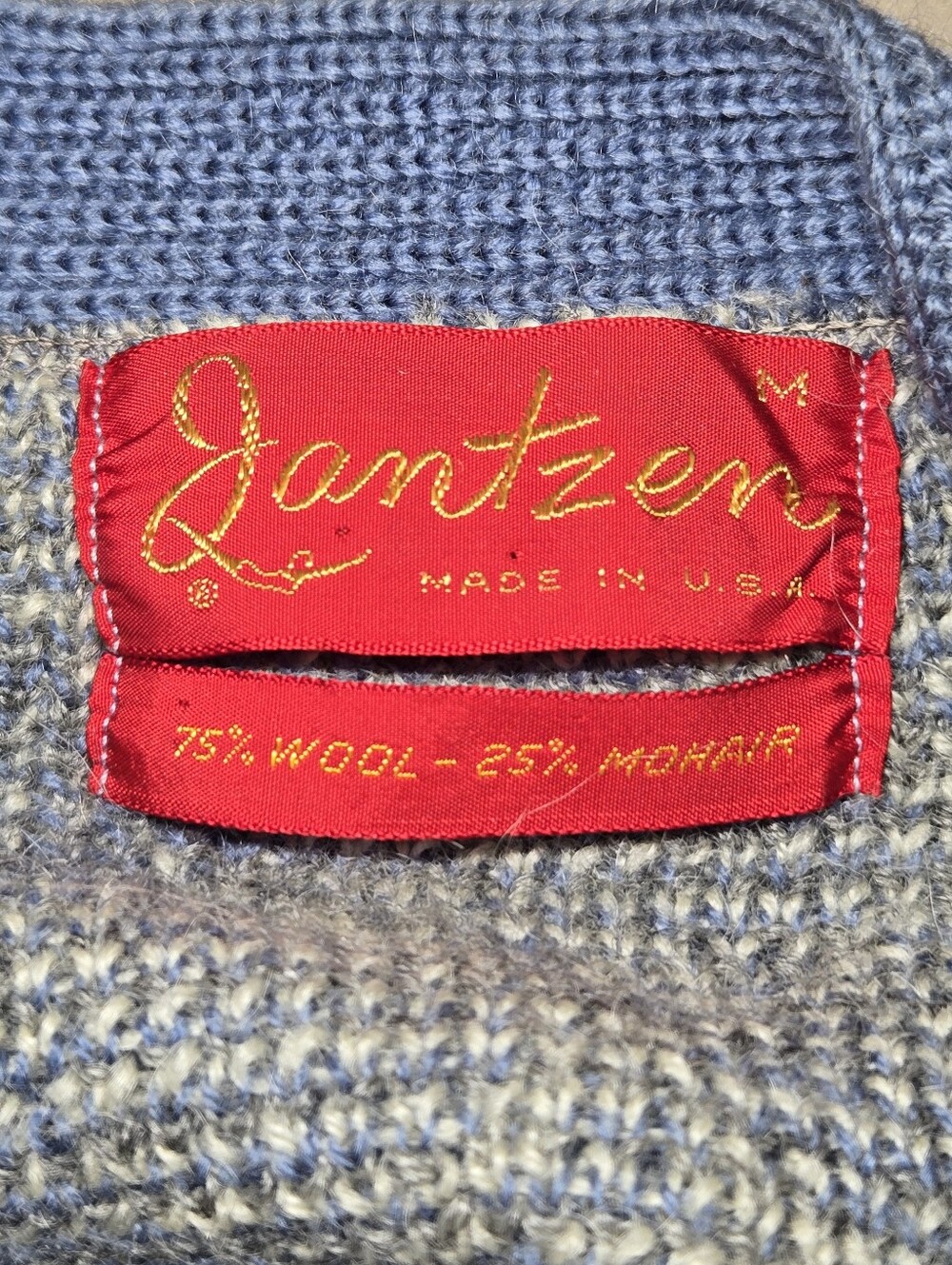 Vintage 60s Jantzen Cardigan Sweater Medium Diamond Print Grandpa - Picture 5 of 6